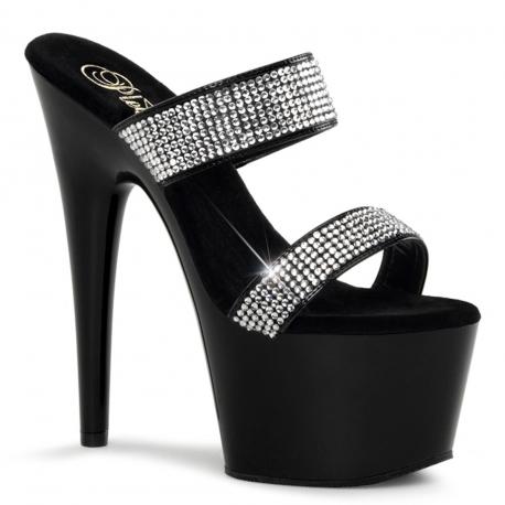 Mule plateforme à talon aiguille 18 cm noire et strass