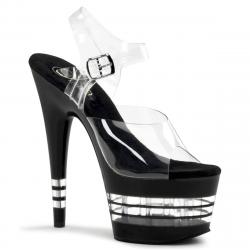 Sandale Pole Dance noire rayée transparente talon 18 cm | ADORE 708