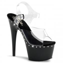 Sandale Pole dance noire et Strass à brides transparentes
