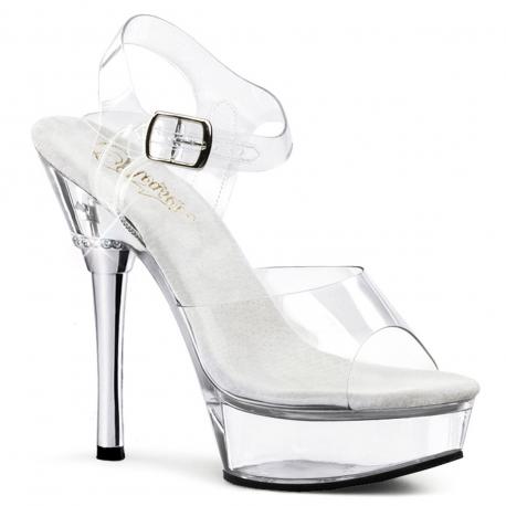 Sandale pole exotic transparente à talon chromé et strass - Pleaser