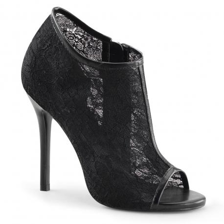 Escarpin / bottine en dentelle noire bout ouvert grande taille du 35 au 44