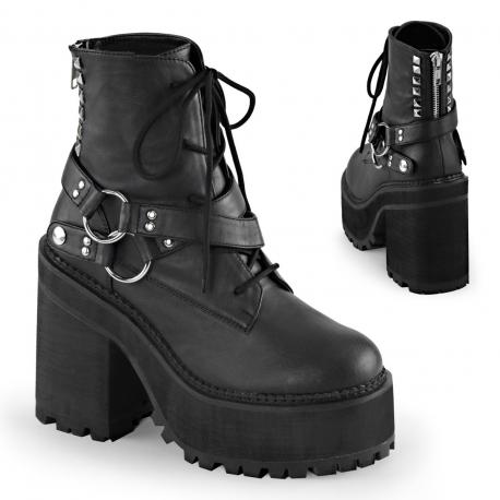Boots / bottines gothique femme à talon carré et semelle plateforme à lacet et goujons