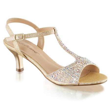 Sandale dorée strass à talon moyen 6 cm pour femme