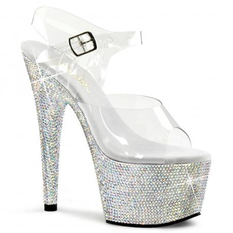 Sandale pole exotic transparente à plateforme strass et talon 18 cm Pleaser