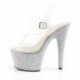 Sandale pole exotic transparente à plateforme strass et talon 18 cm Pleaser
