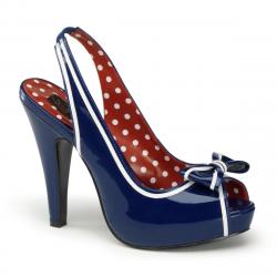 Escarpin pin up bleu à noeud sur bout ouvert et bride arrière