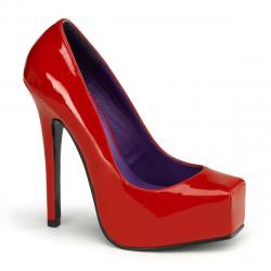 Escarpin bout carré rouge a plateforme et talon de 14 cm grande taille du 36 au 44