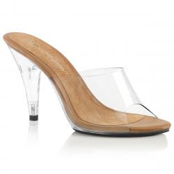 Mule talon transparent en plexi 10 cm à semelle beige