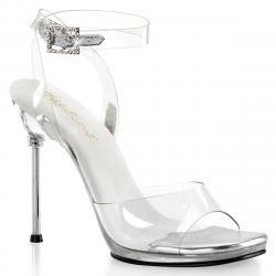 Sandale stiletto transparente et argentée à bride cheville
