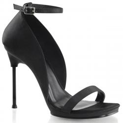 Sandale satin noir à talon stiletto métal