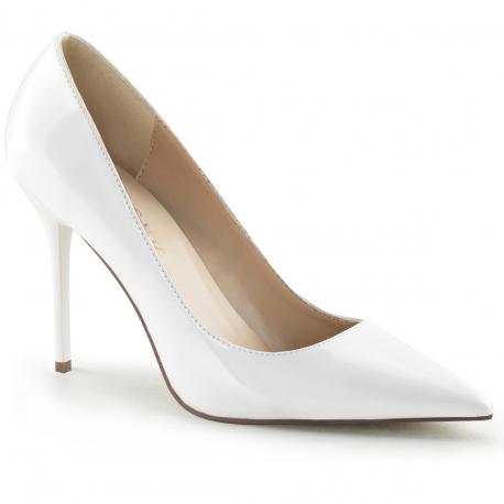 Escarpin talon aiguille 10 cm blanc vernis