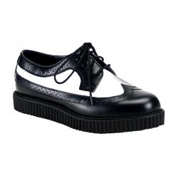Creepers cuir bicolore noir et blanc bout golf long-wing DemoniaCult unisexe