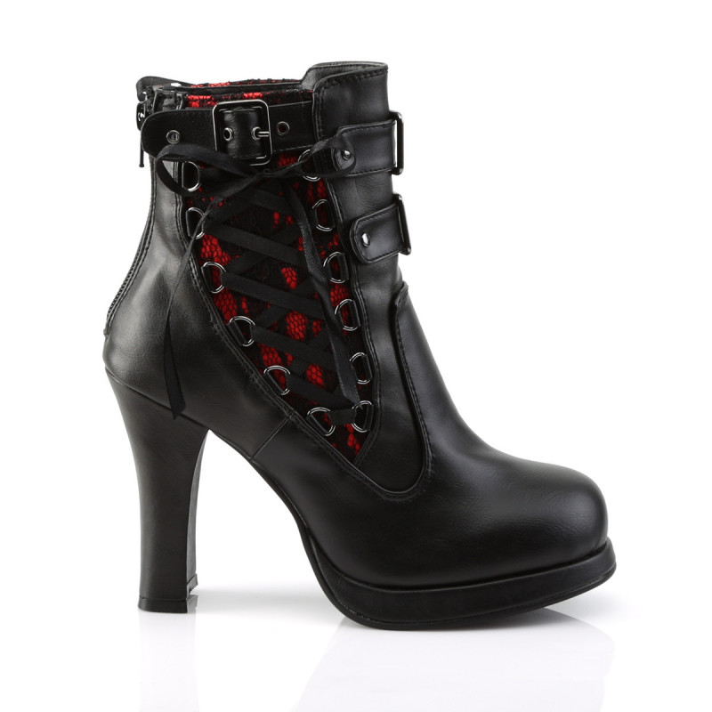 Chaussures gothiques noires a dentelle rouge a talon carre 10 cm