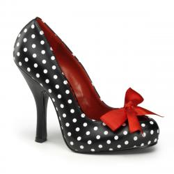 Escarpin pin up noir à pois blanc et ruban rouge plateforme invisible