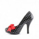 chaussure pin up noir à pois blanc et ruban rouge plateforme invisible