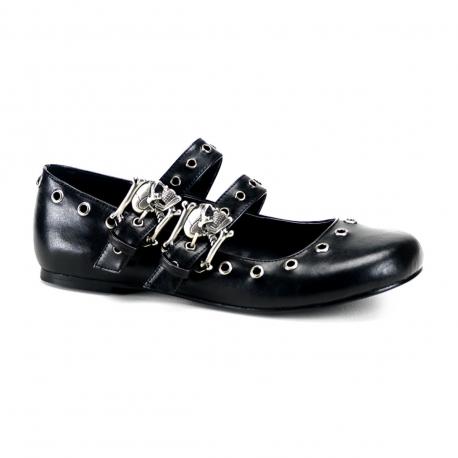 Chaussures Gothiques Demonia Daisy-03 - Ballerines Mary Jane Crânes Œillets