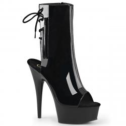 Bottine peep toes plateforme à haut talon 15 cm noire vernis