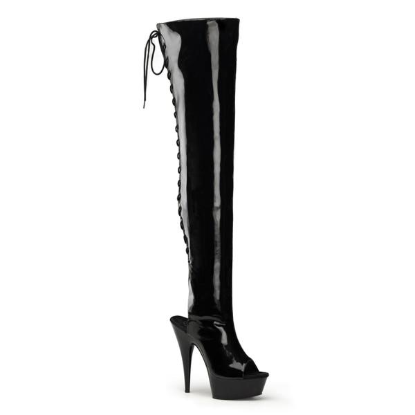 Cuissarde pole dance ouverte noire vernie 15cm - DEL3017/B/M - CLePied