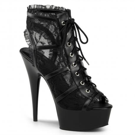 Bottine dentelle noire haut talon aiguille a plateforme et bout