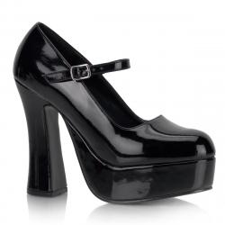 Escarpin plateforme à talon bobine noir vernis petite et grande taille du 36 au 46