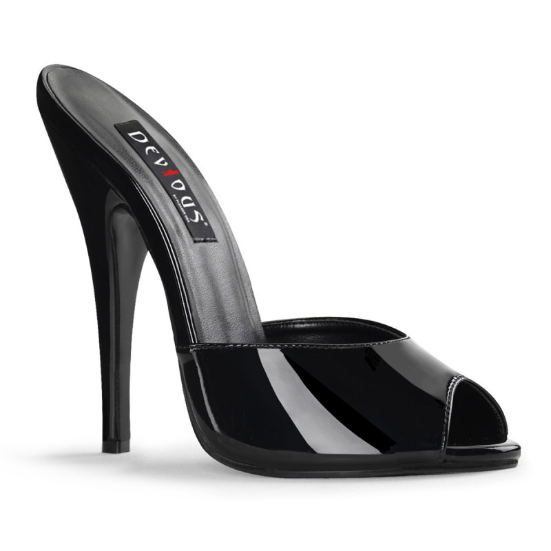 Mules tr s haut talon sexy 15 cm noires vernis petite et grande