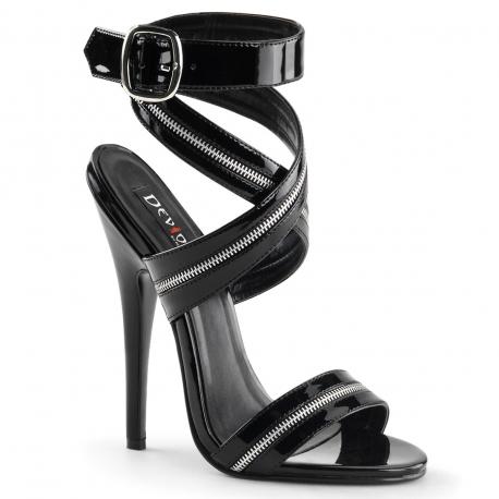 Sandale haut talon aiguille 15 cm noire à bride zip | Fetish