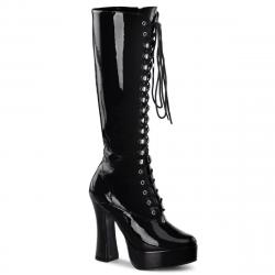 Bottes noires vernies femme à plateforme et lacets