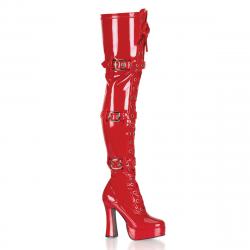 Cuissarde sexy rouge vernie à lacets et haut talon 12 cm