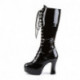 Botte plateforme à lacets et talon bobine 10 cm noire vernis