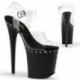 Sandale pole exotic transparente à plateforme noire et strass et talon 20 cm