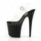 Sandale pole exotic transparente à plateforme noire et strass et talon 20 cm