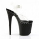 Sandale pole exotic transparente à plateforme noire et strass et talon 20 cm