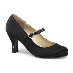 Escarpin vintage petit talon en satin noir et strass FLAPPER-20