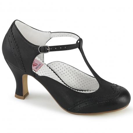 Escarpin Pin Up noir " Salomé " à bout rond fleuri et talon bobine de 7 cm