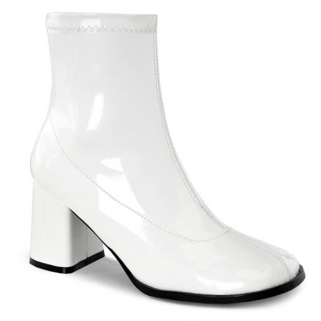 Bottines blanches vernis à talon carré années 70