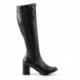 Botte talon carré noire mat en stretch pour femme