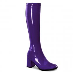 Botte violette vernis en stretch pour femme - talon carré - petite et grande taille du 34,5 au 46