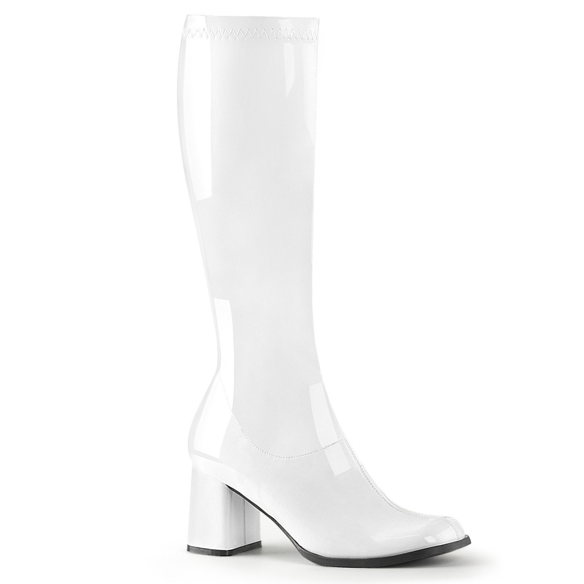 Botte blanche vernis moulante en stretch pour femme - talon carré - grande  taille du 35 au 46