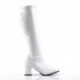 Botte blanc vernis stretch pour femme - talon carré et bout carré