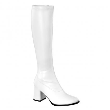 Botte blanc mat en stretch pour femme - talon carré - grande taille du 35 au 46