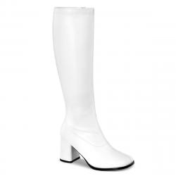 Botte blanc mat femme - talon carré - spéciale mollet large | petite et grande taille