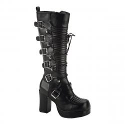 Botte gothique haute femme à plateforme et talon noire à lacet, zip et boucles DemoniaCult