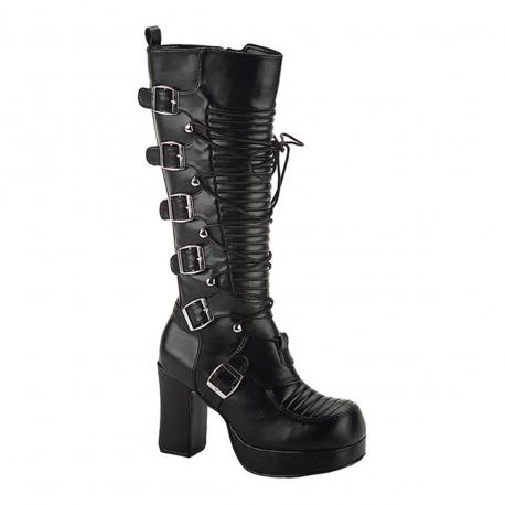 Botte gothique haute femme à plateforme et talon noire à lacet, zip et boucles DemoniaCult
