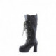 Botte DemoniaCult haute femme à plateforme et talon noire à lacet, zip et boucles