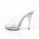 Mule sexy à plateforme et talon aiguille transparent incrusté de strass
