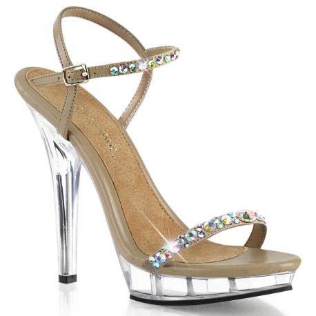 Sandale strass bijou a haut talon plexi et bride cheville