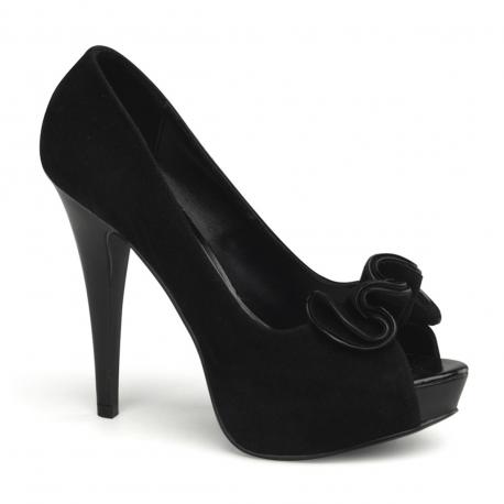 Escarpin pin up plateforme velours noir à nœud sur bout ouvert du 34 3/4 au 41