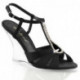 Sandale satin noire et strass avec compensé transparent