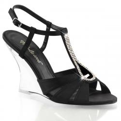 Sandale satin noire et strass avec compensé transparent