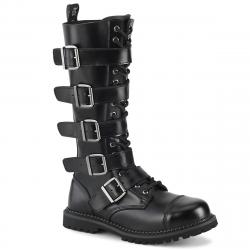 Botte gothique haute en cuir pour homme avec 5 grosses sangles et coque métal - Demonia